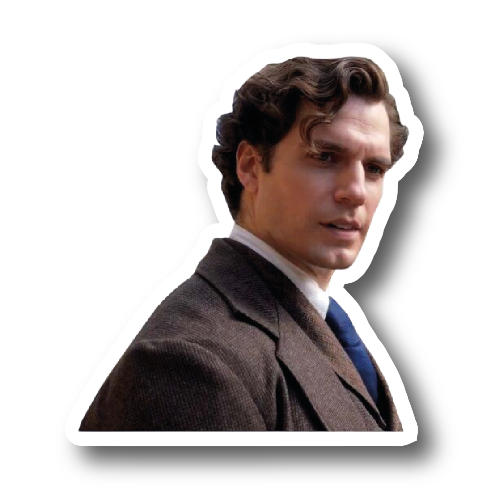 Henry Cavill portraying Sherlock Holmes in a tweed suit