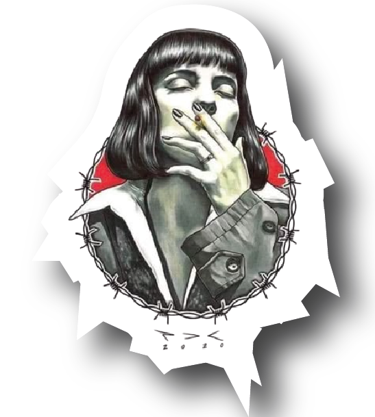 Mia Wallace — Barbed Wire Smoking Portrait Sticker