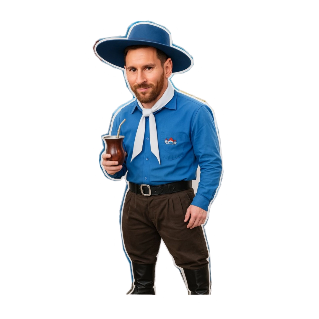 Lionel Messi as Argentine gaucho holding mate cultural illustration sticker