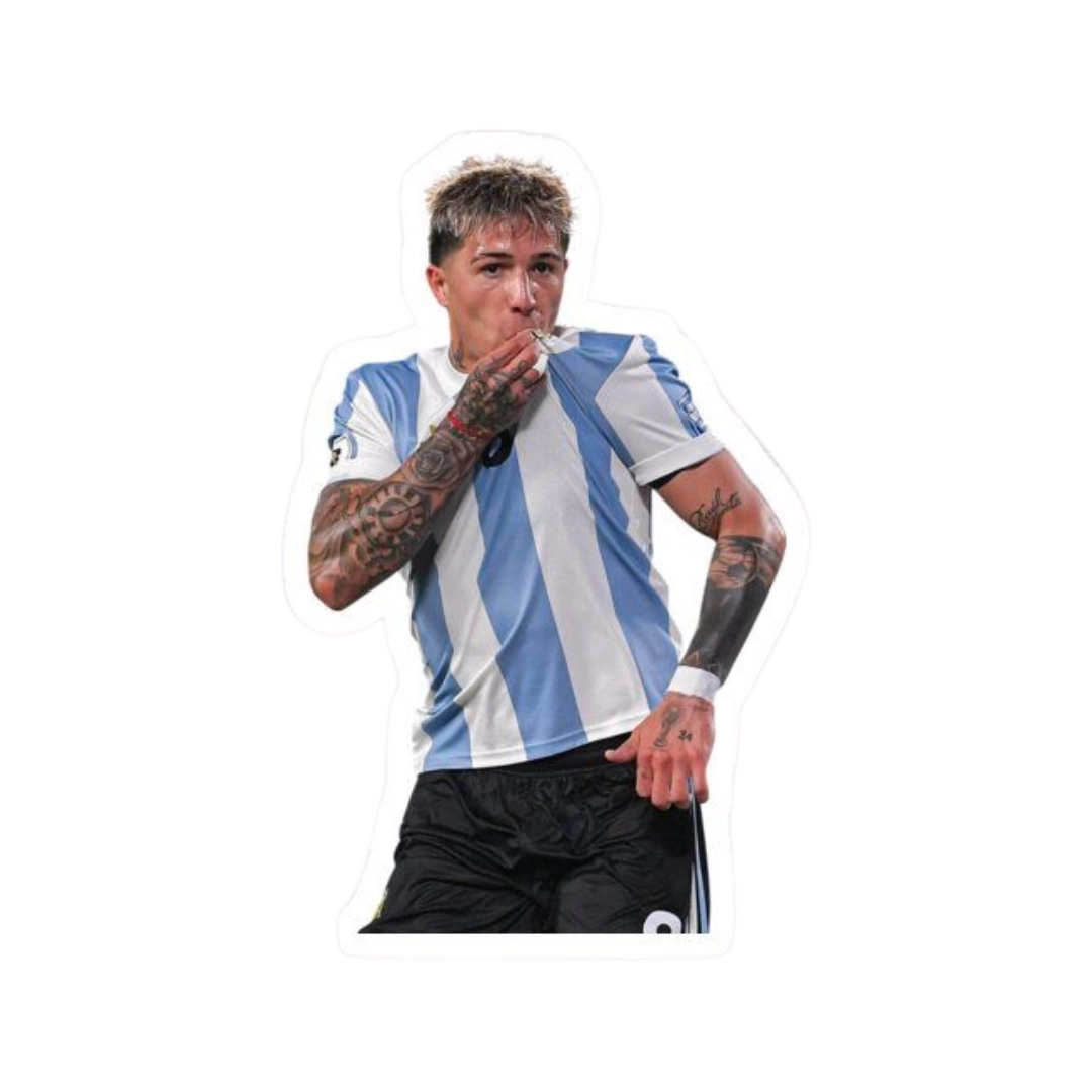 Enzo Fernández kissing Argentina jersey passionate photo sticker