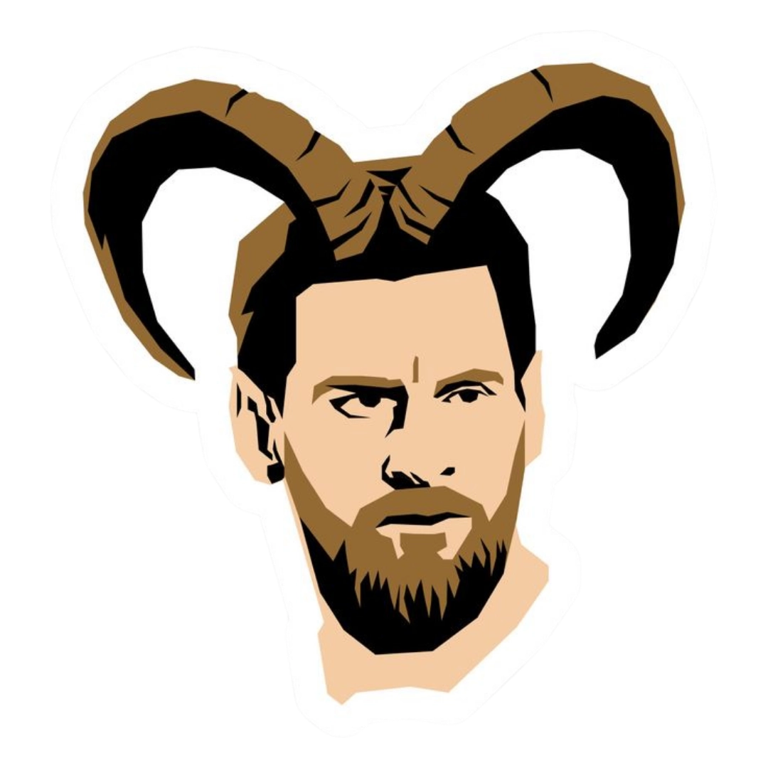 Lionel Messi GOAT horns portrait playful illustration sticker