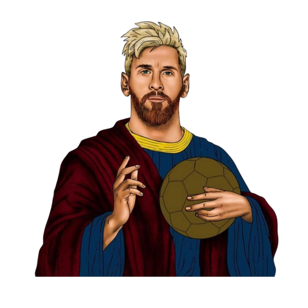 Lionel Messi as football saint pop art fun illustration sticker