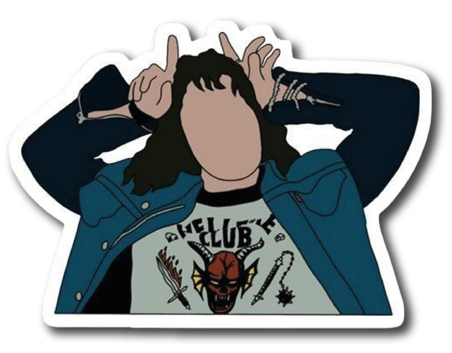 Figure headbanging in a Hellfire Club t-shirt and denim jacket