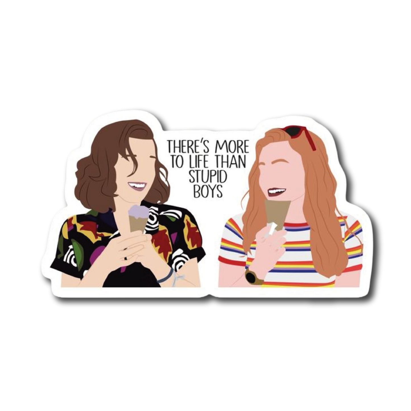 Nancy and Robin laughing while holding ice cream, with quote text