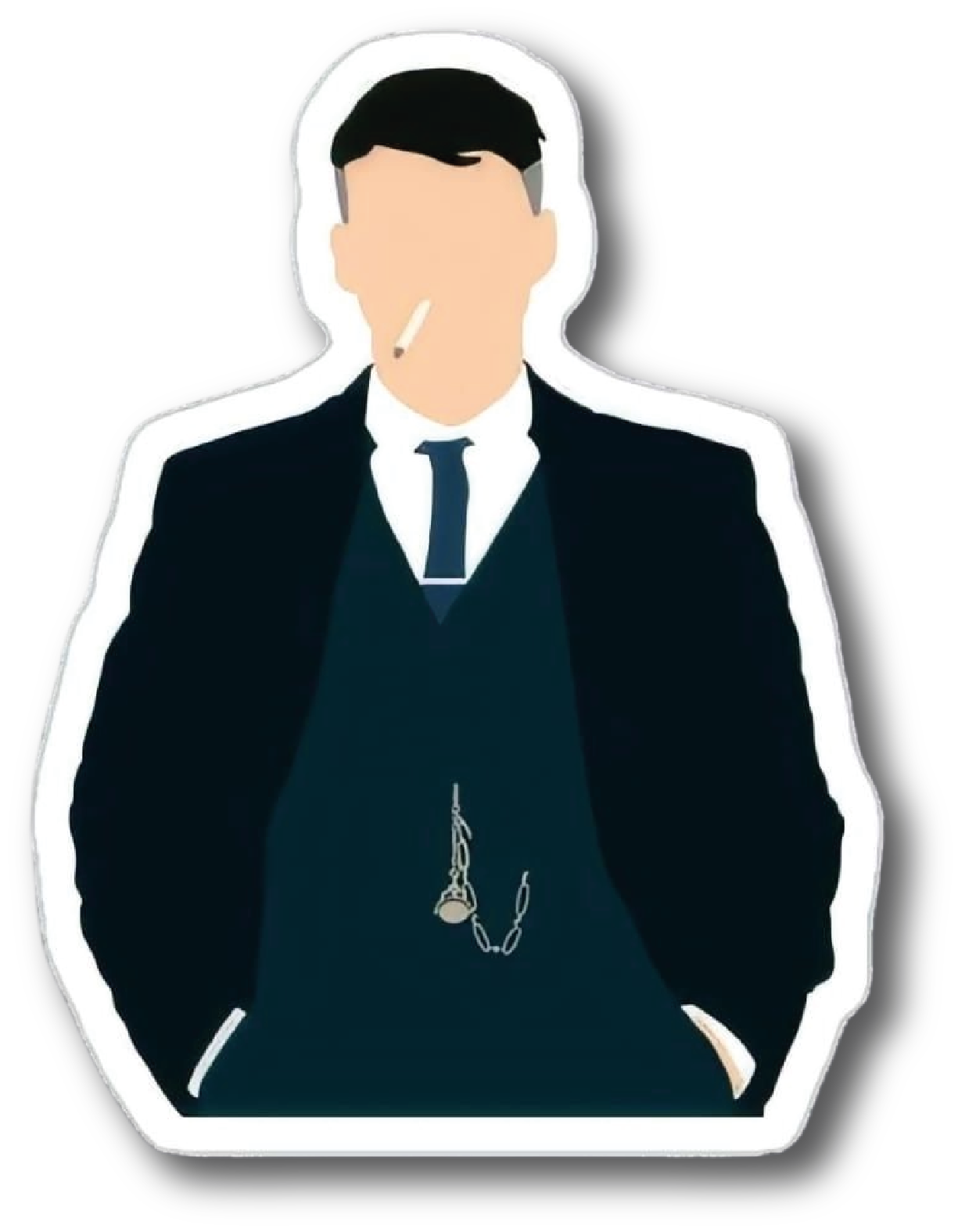 Minimalist flat illustration sticker of Thomas Shelby's bust in a suit