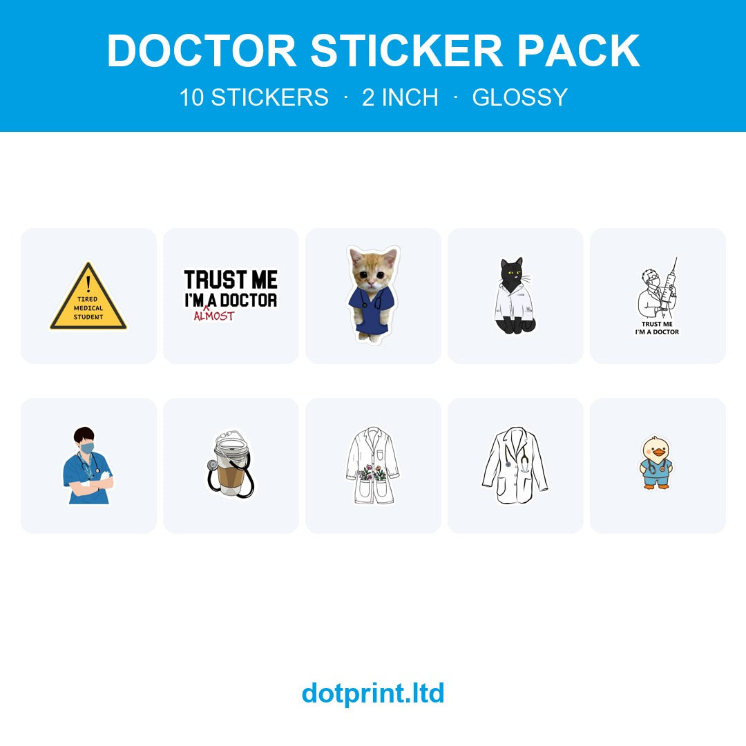 Doctor Sticker Pack — 10 stickers, 2 inch, glossy — Dotprint Solution