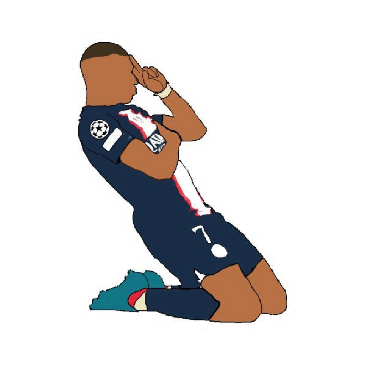 Kylian Mbappé PSG number 7 kneeling salute celebration sticker