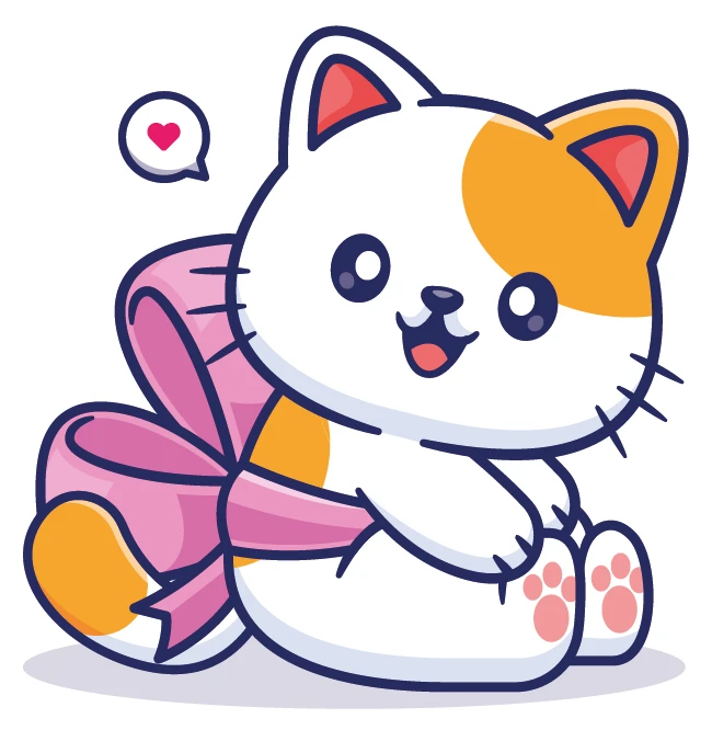 Kawaii Calico Cat Pink Ribbon Sitting Sticker