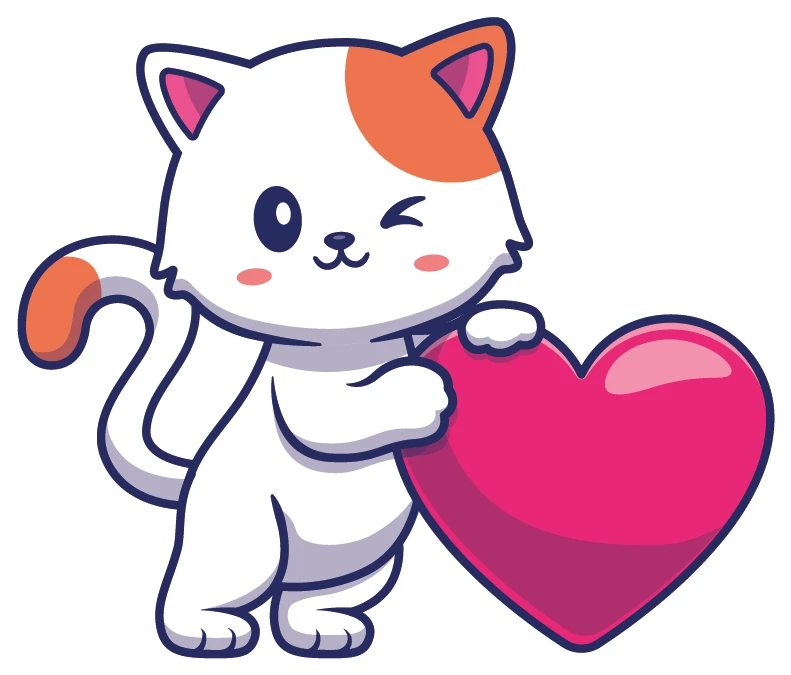 Kawaii Calico Cat Winking Heart Sticker