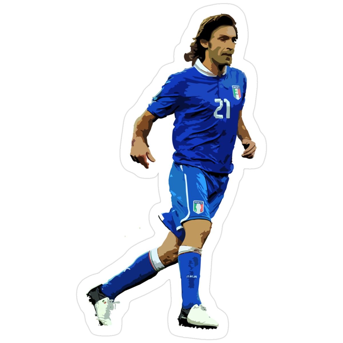 Sticker of Andrea Pirlo running in the blue Italy national team No. 21 kit.