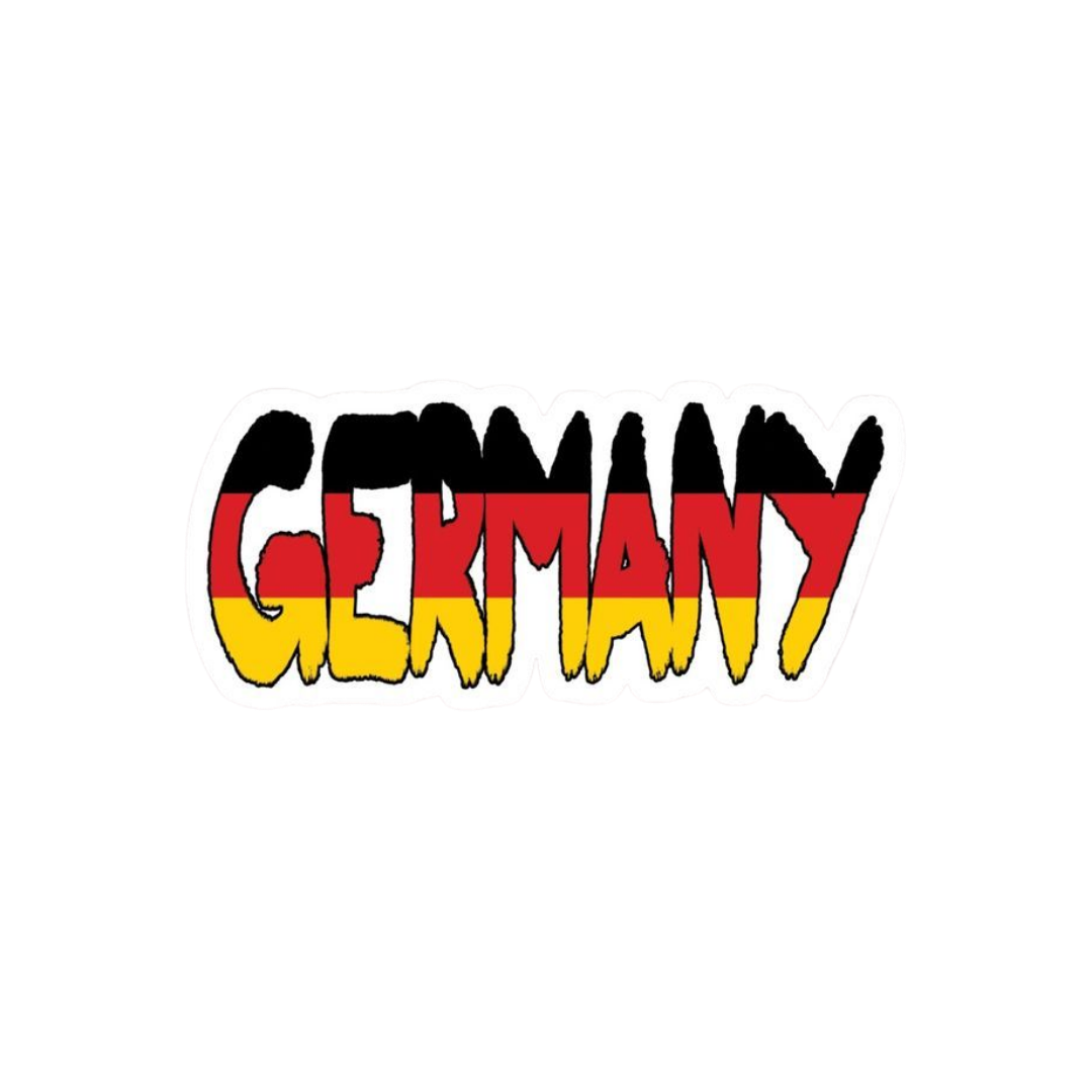 GERMANY flag text sticker in black red gold brushstroke typography
