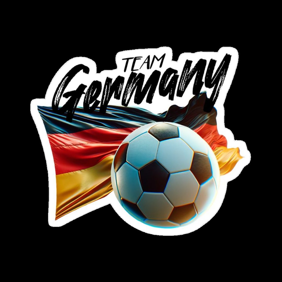 Team Germany waving flag football sticker in black red gold grunge design