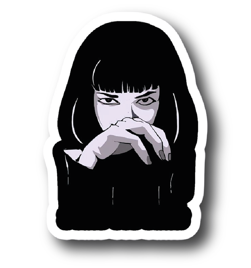 Mia Wallace — Greyscale Close-Up Portrait Sticker