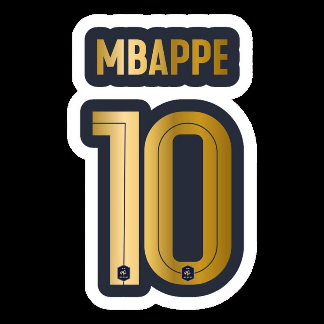 MBAPPE 10 gold lettering France FFF badge name number sticker