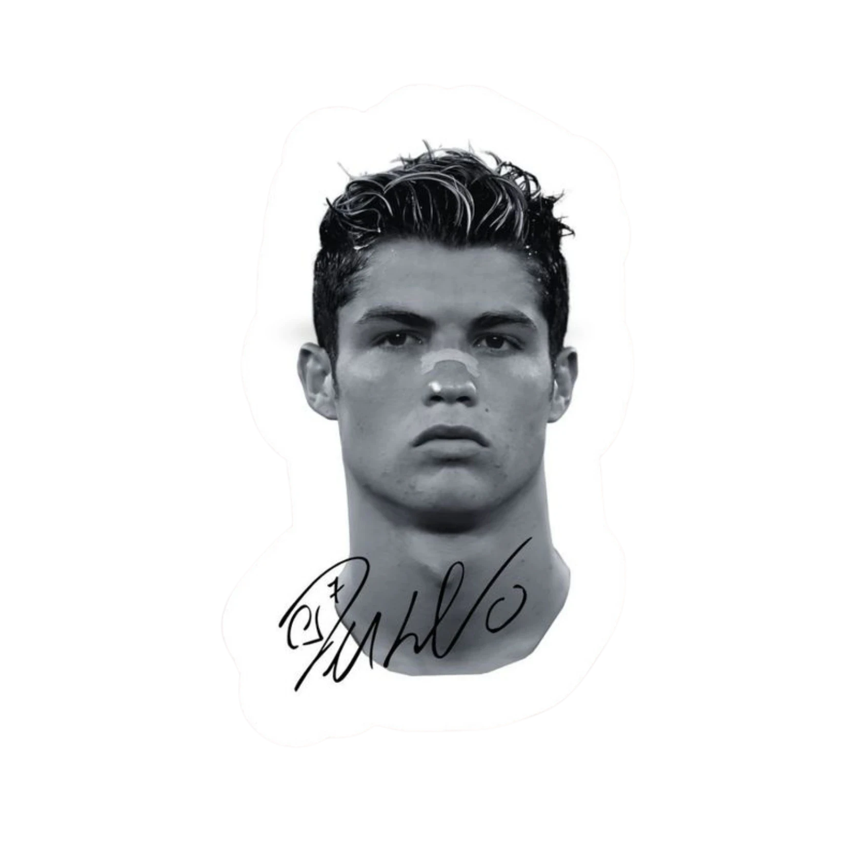 Cristiano Ronaldo Black White Portrait Signature Sticker