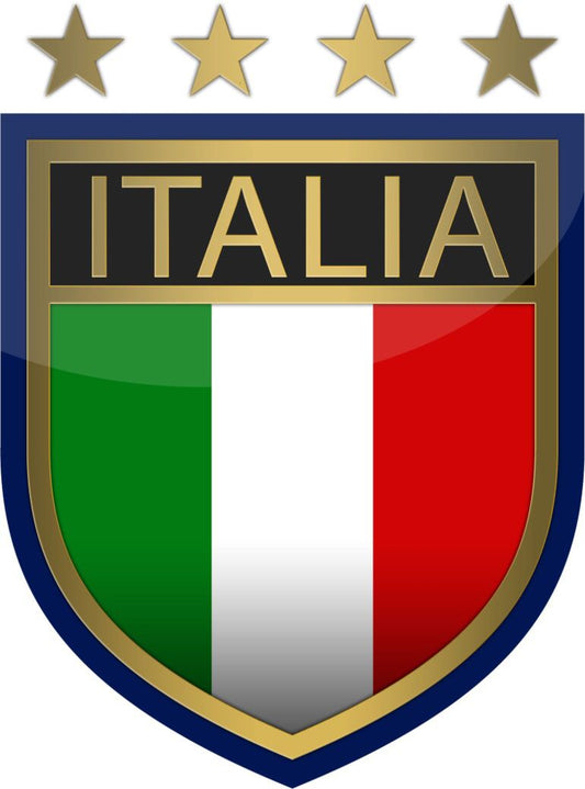 Sticker of the Italy national football team crest with ITALIA text, tricolor shield, and four gold stars.
