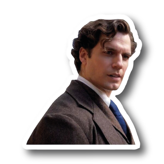 Henry Cavill portraying Sherlock Holmes in a tweed suit