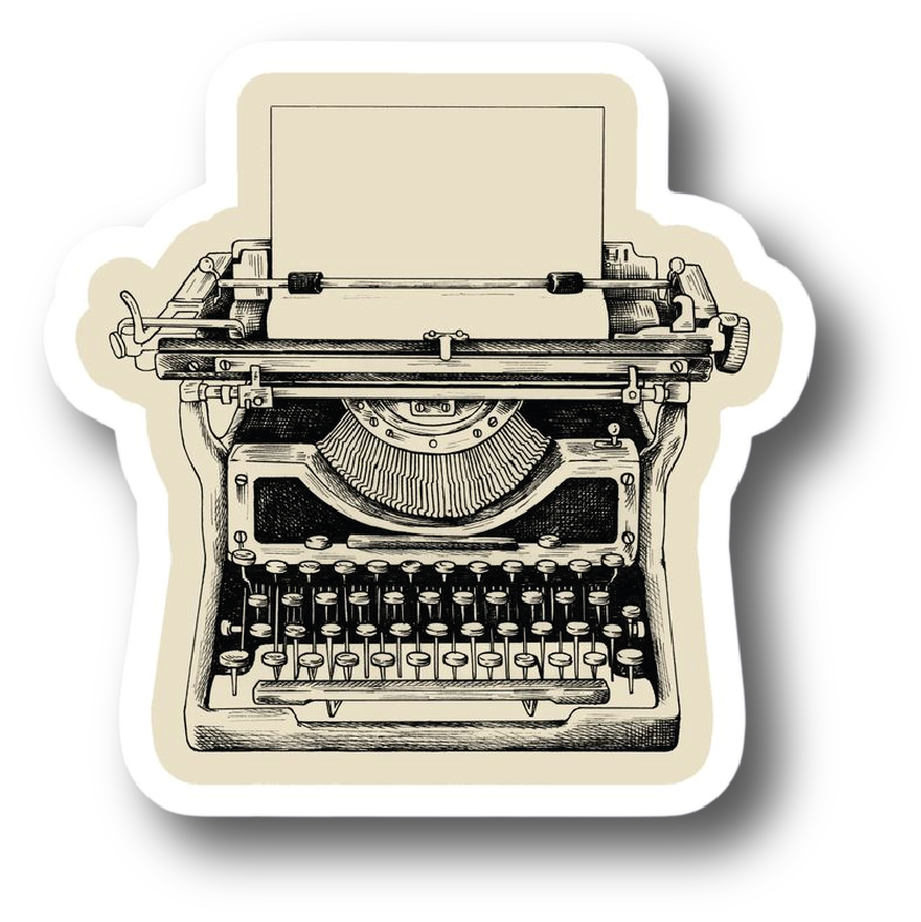 Illustrated vintage typewriter with a blank sheet of paper loaded