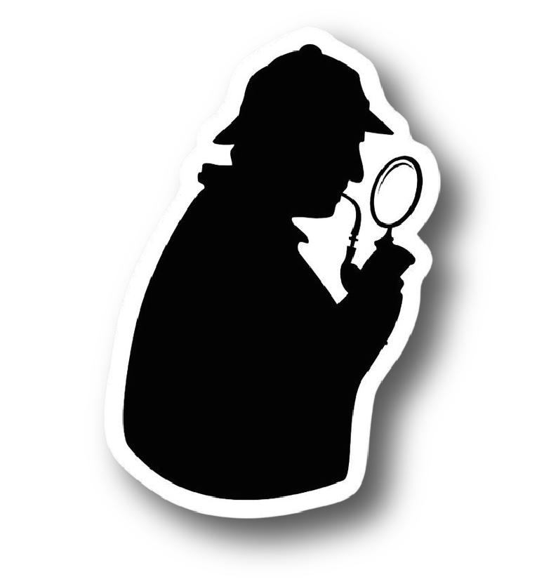 Classic silhouette of Sherlock Holmes with pipe and magnifying glass