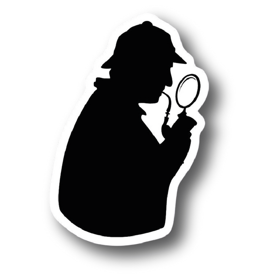Classic silhouette of Sherlock Holmes with pipe and magnifying glass