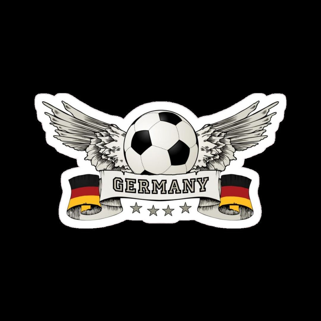Germany winged football sticker with black red gold flag ribbons and stars