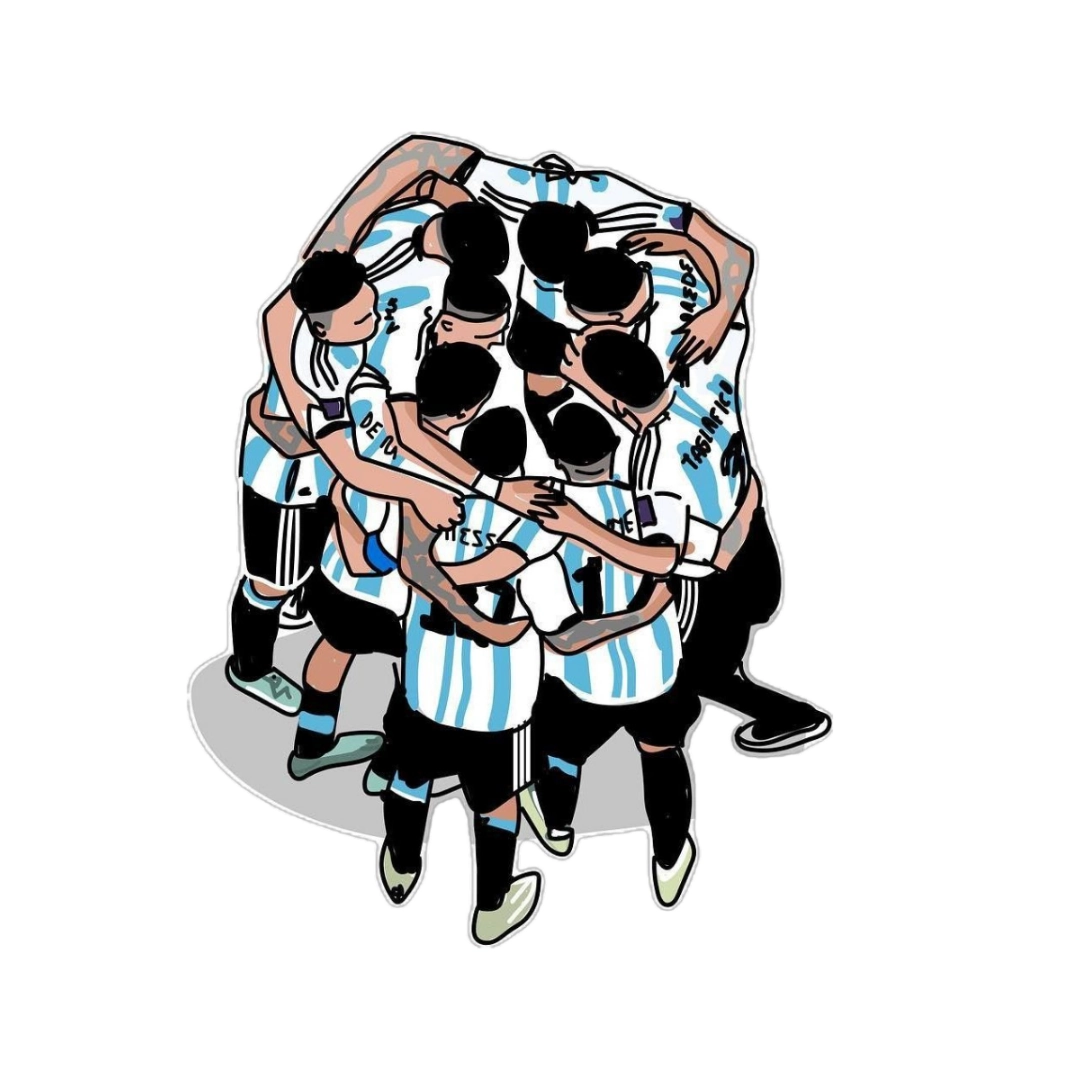 Argentina national football team huddle circle celebration illustration sticker