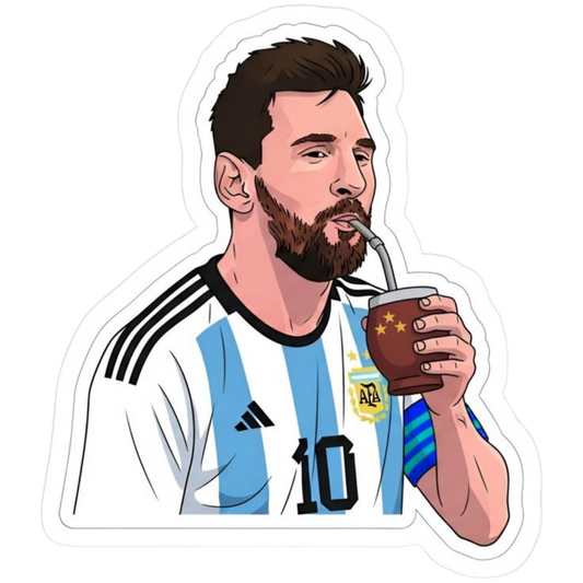 Illustration of Lionel Messi #10 drinking mate in Argentina jersey