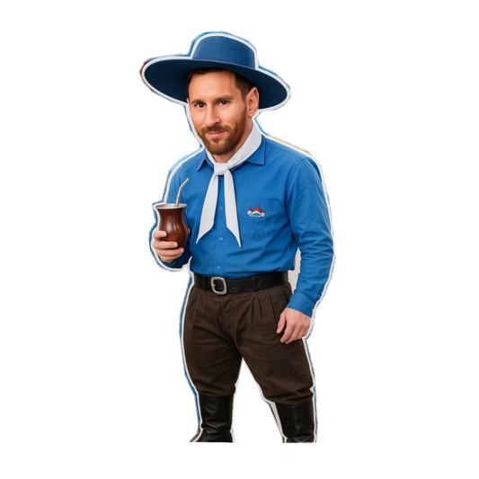 Lionel Messi as Argentine gaucho holding mate cultural illustration sticker