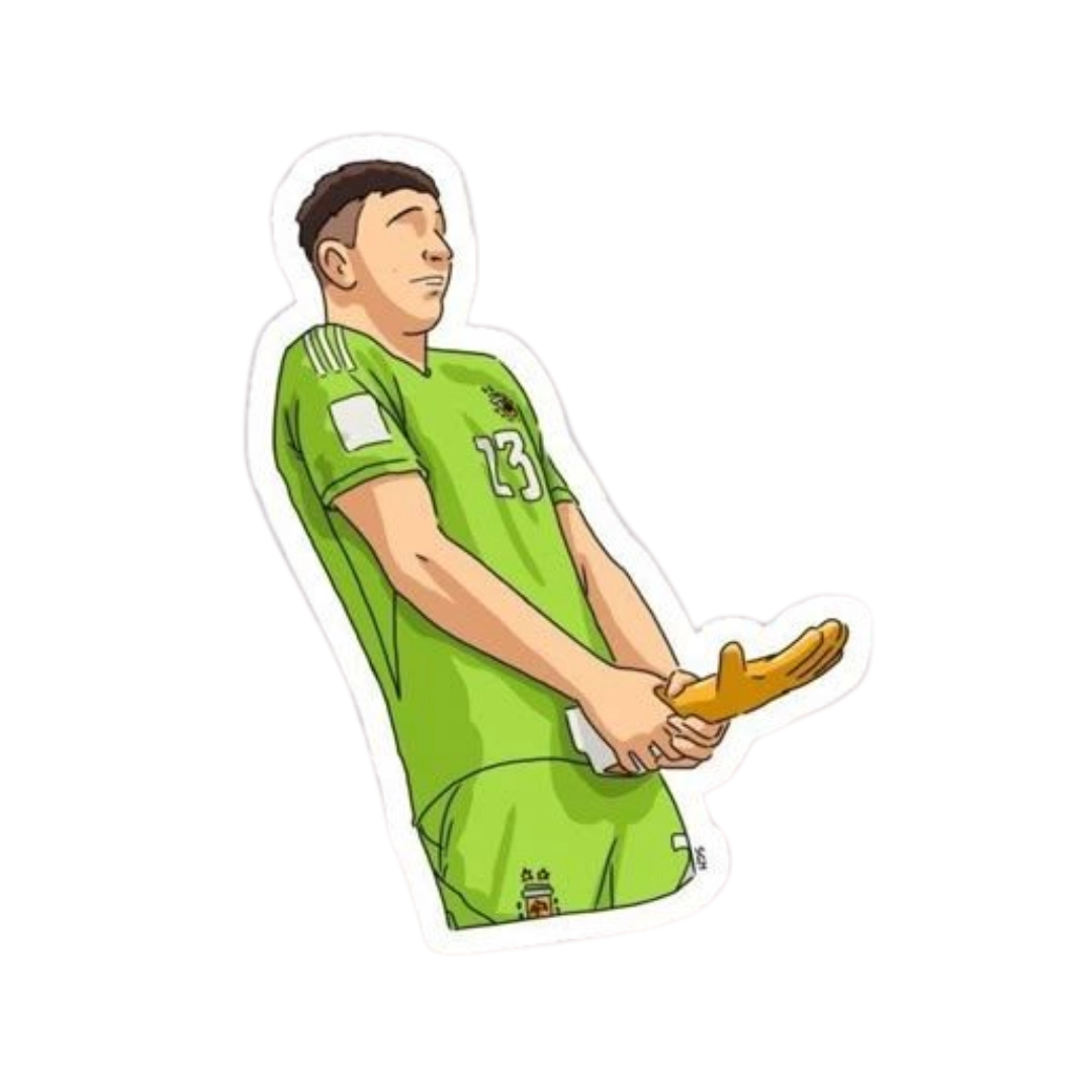 Emiliano Dibu Martínez kissing goalkeeper gloves celebration sticker