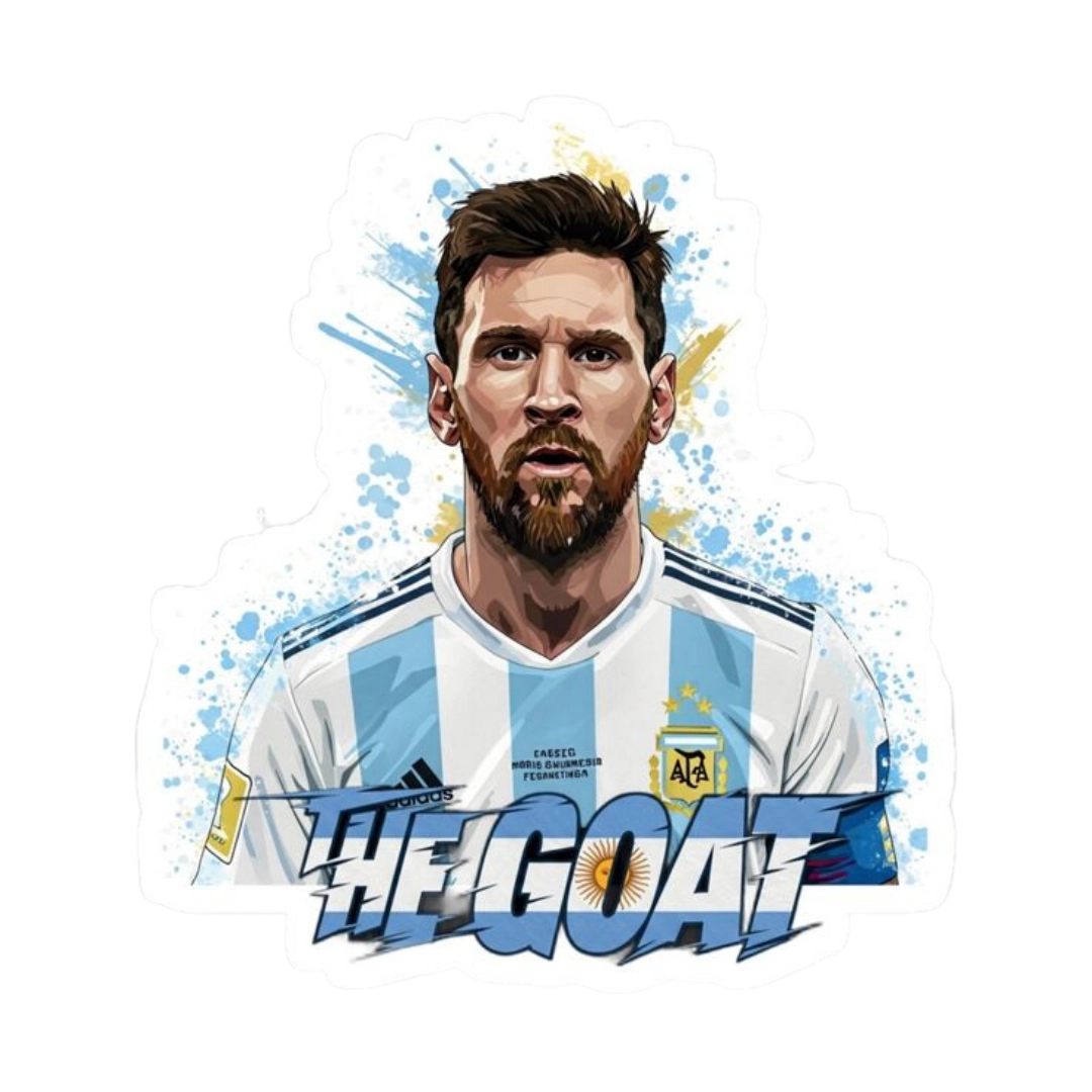 Lionel Messi HE IS GOAT Greatest of All Time bold illustration sticker