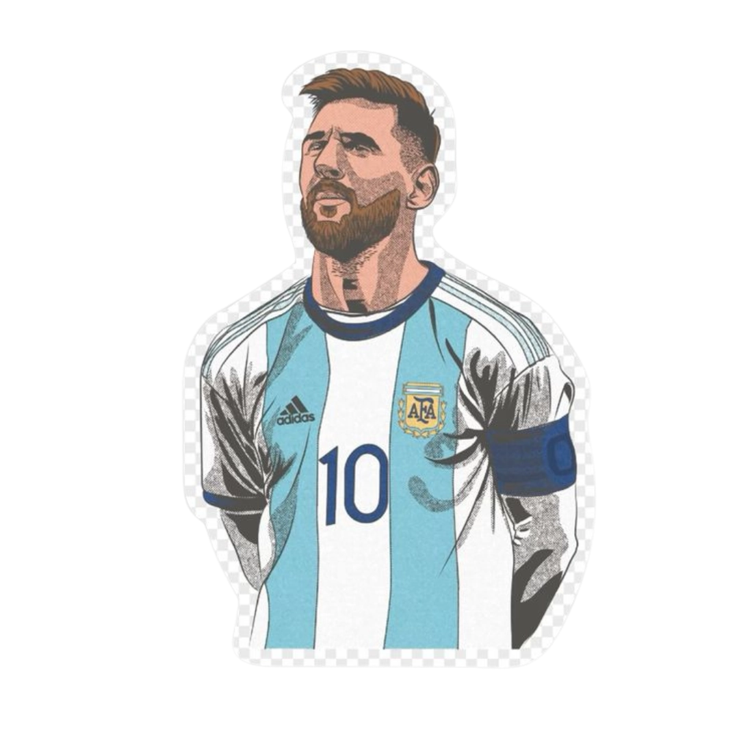 Lionel Messi calm portrait illustration Argentina light blue white kit sticker