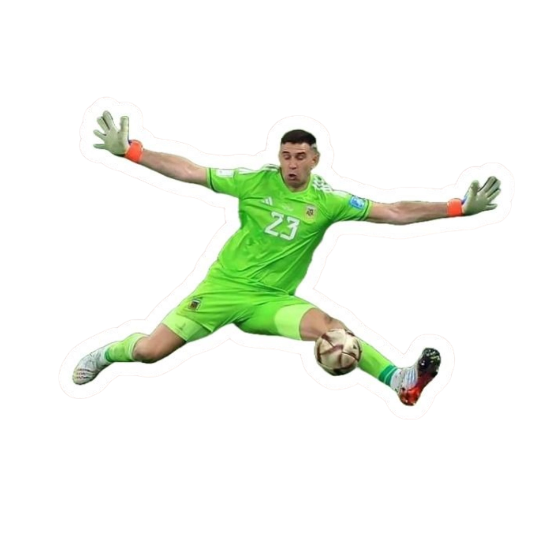Emiliano Dibu Martínez diving save action goalkeeper photo sticker