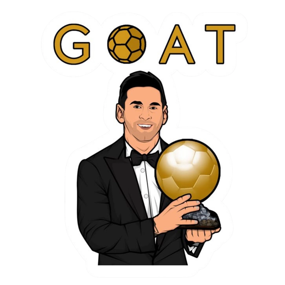 Lionel Messi in tuxedo holding Ballon d’Or award illustration sticker