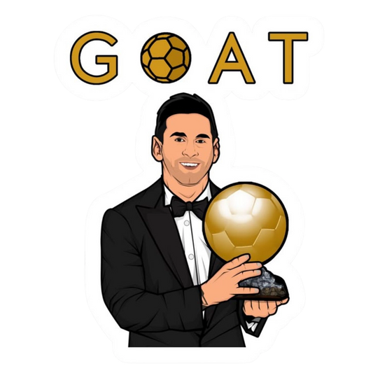 Lionel Messi in tuxedo holding Ballon d’Or award illustration sticker