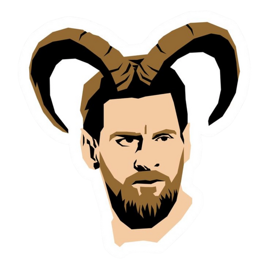Lionel Messi GOAT horns portrait playful illustration sticker