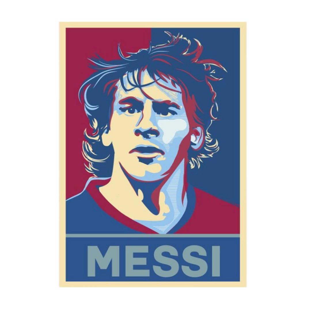 Young Lionel Messi tribute propaganda poster style art sticker