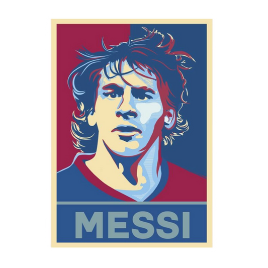 Young Lionel Messi tribute propaganda poster style art sticker