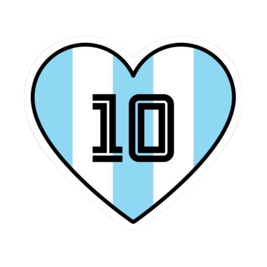 Argentina heart with light blue white stripes and number 10 sticker