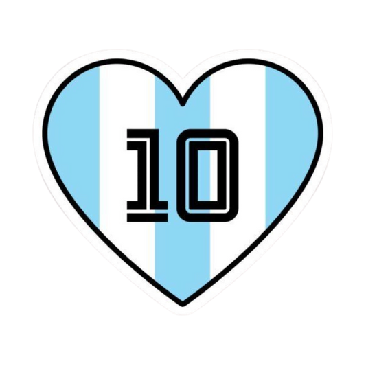 Argentina heart with light blue white stripes and number 10 sticker