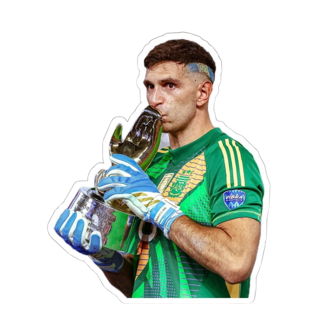 Emiliano Dibu Martínez kissing the 2022 FIFA World Cup trophy photo sticker