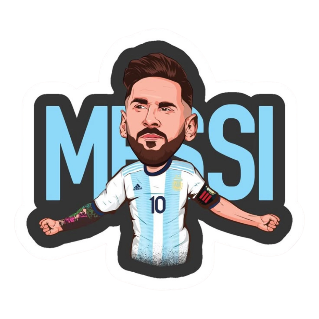 Cute chibi cartoon of Lionel Messi arms outstretched Argentina football sticker
