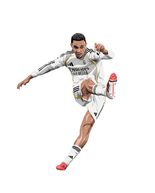 Jude Bellingham Real Madrid white kit football sticker illustration