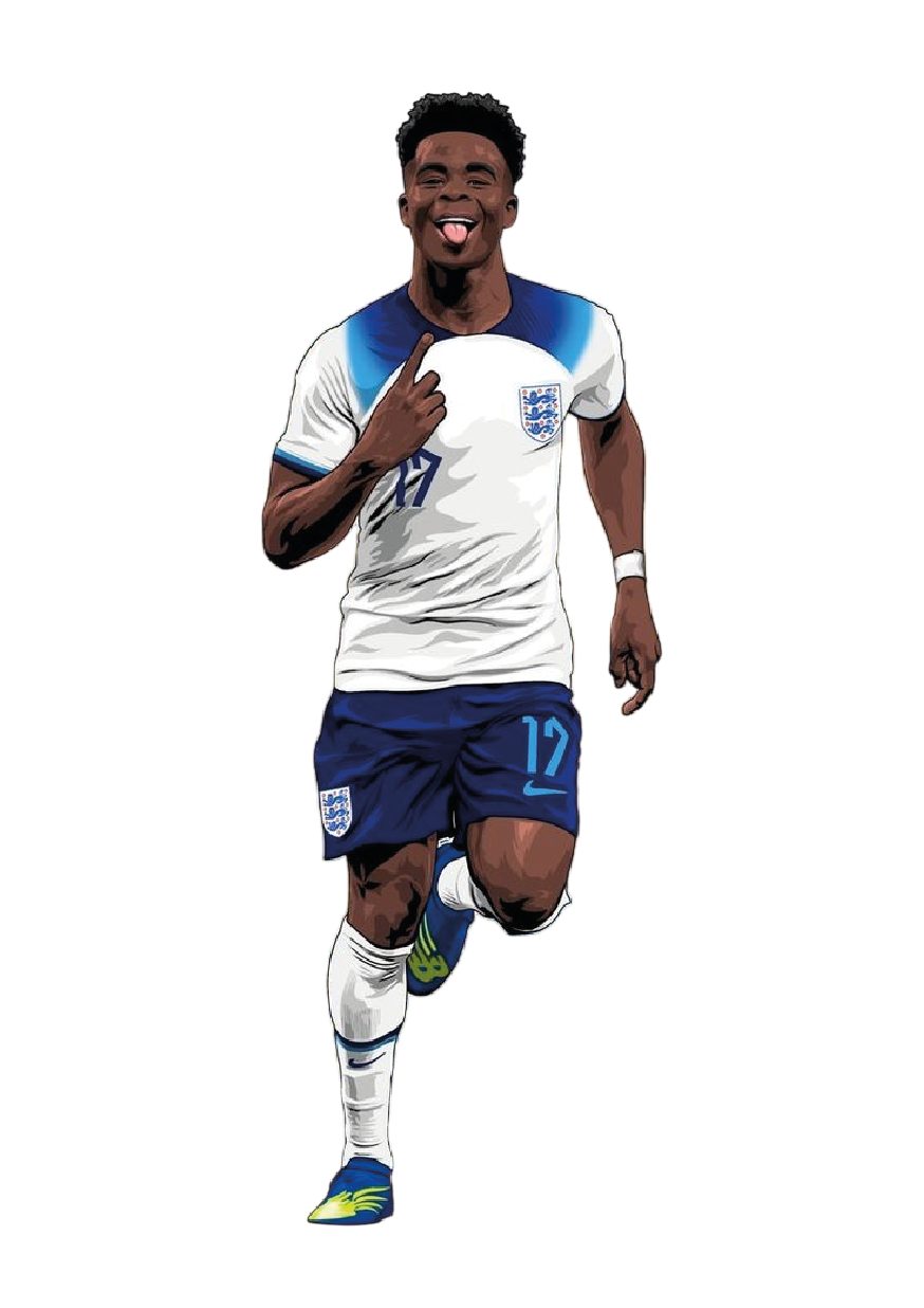 Bukayo Saka England national team celebrating football sticker illustration