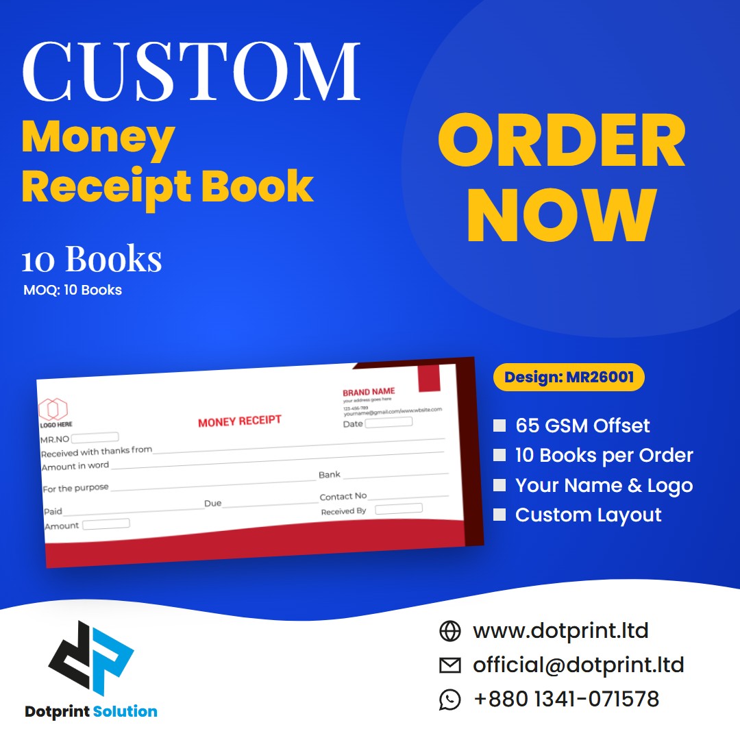 Custom money receipt book design MR26001 - Dotprint Solution