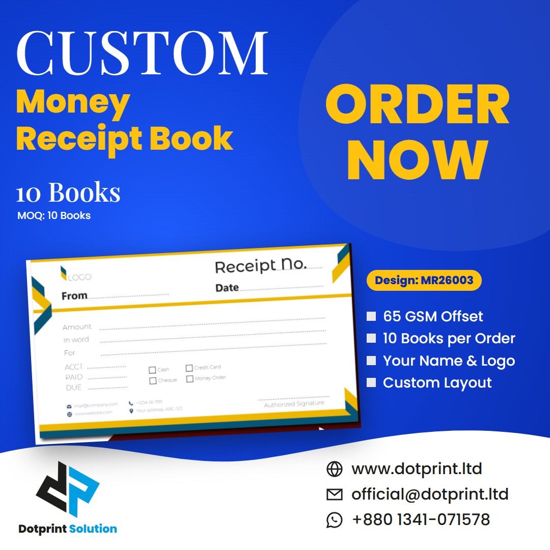 Custom money receipt book design MR26003 - Dotprint Solution