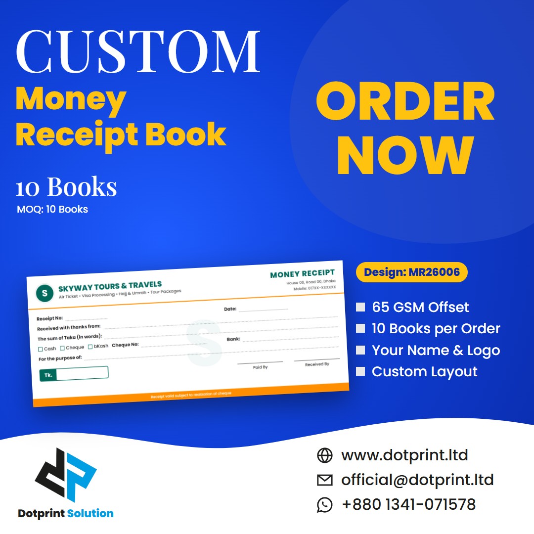 Custom money receipt book design MR26006 - Dotprint Solution