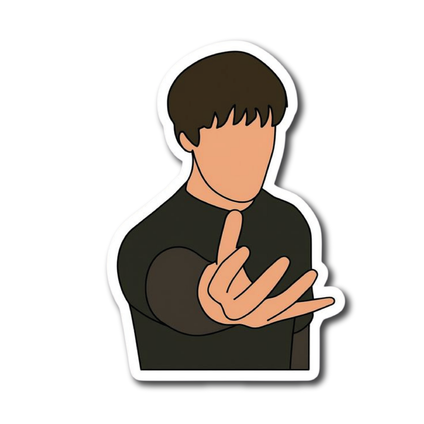 Illustrated figure making a devil horns rock hand gesture
