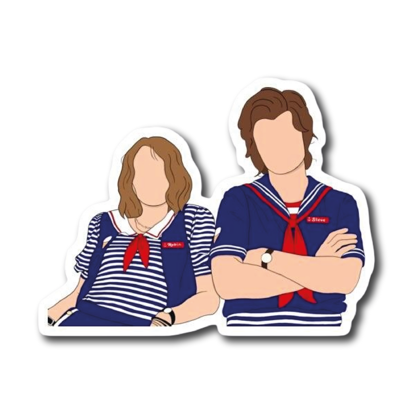 Steve and Robin wearing matching Scoops Ahoy sailor uniforms