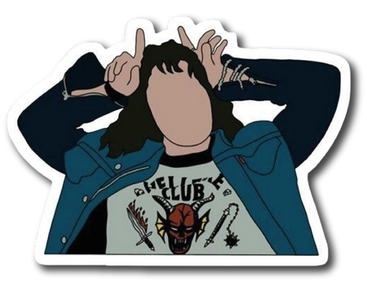 Figure headbanging in a Hellfire Club t-shirt and denim jacket