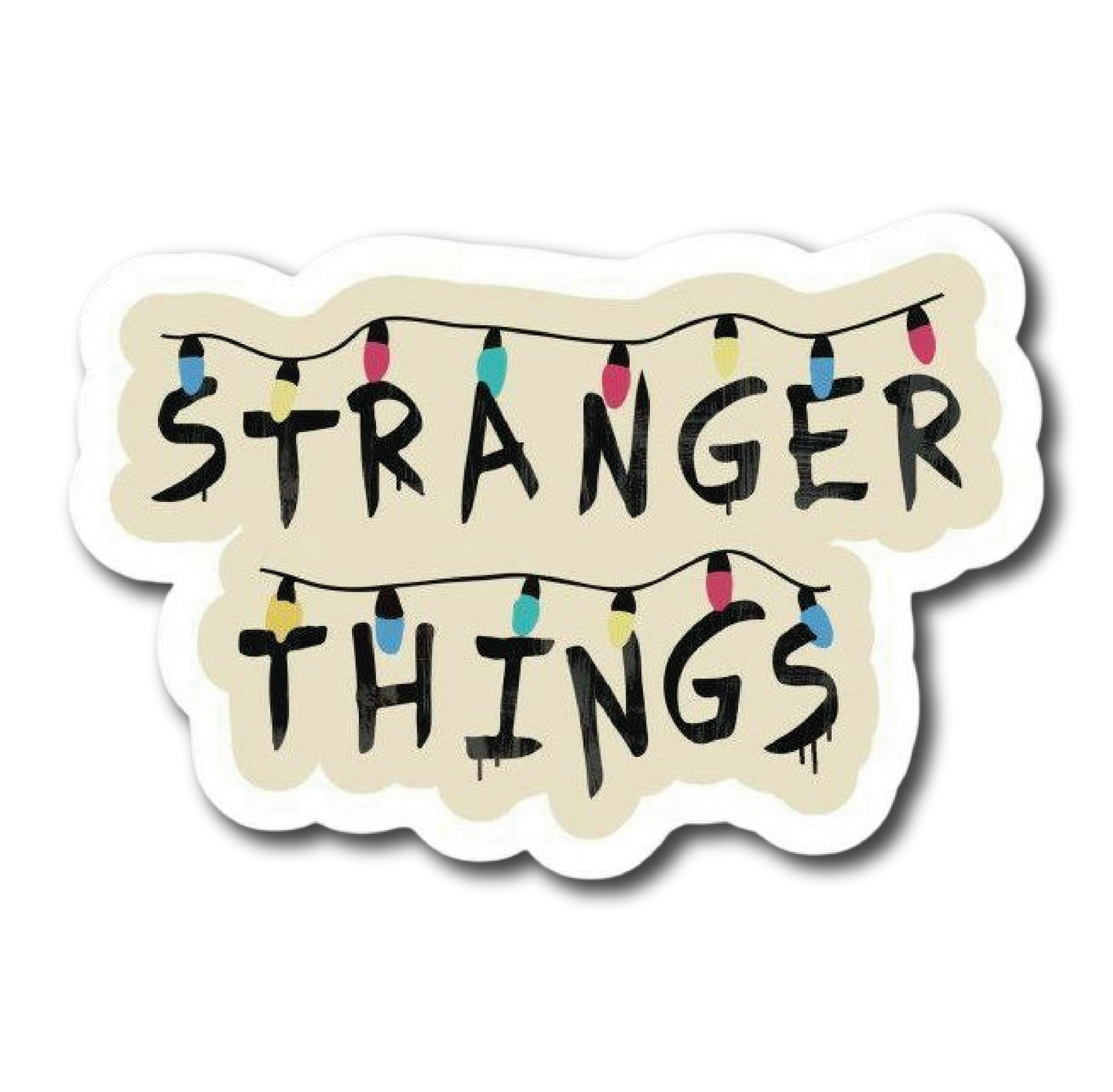 Stranger Things logo text decorated with string lights